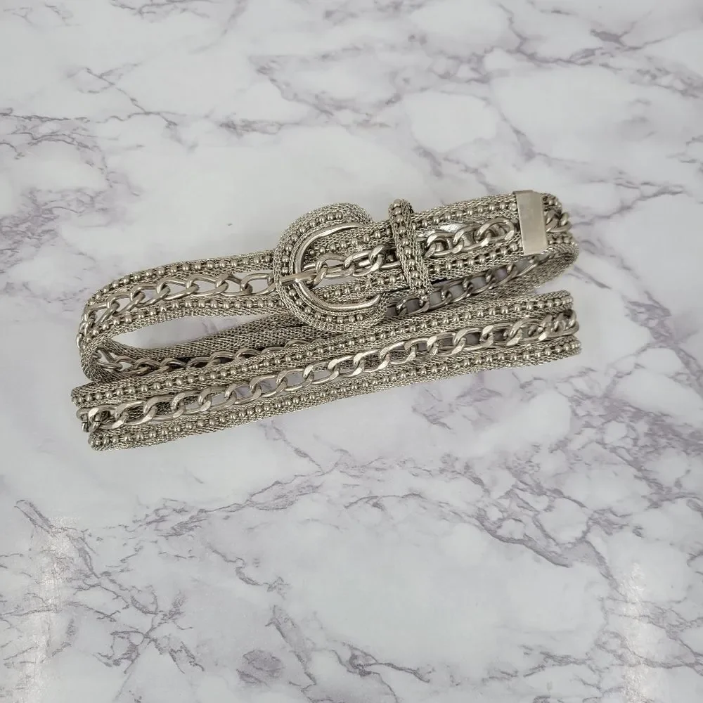 Vintage Silver Metallic Metal Chain Belt